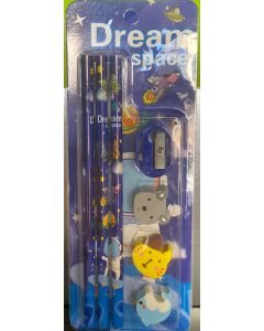 Kit Scolaire 3 Crayons + 3 Gommes + Taille crayon