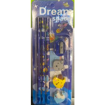 Kit Scolaire 3 Crayons + 3 Gommes + Taille crayon